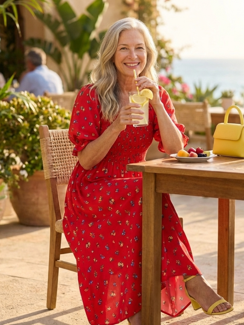 Delphine Square Neck Floral Puff Sleeve Midi Dress - Elena Harper