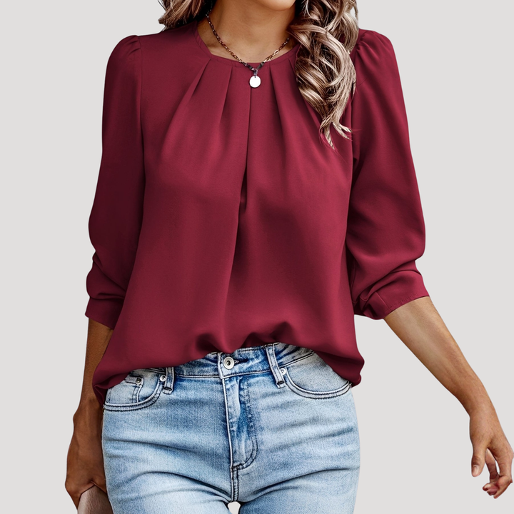 Elegant Pleated Women's Blouse with Long Sleeves