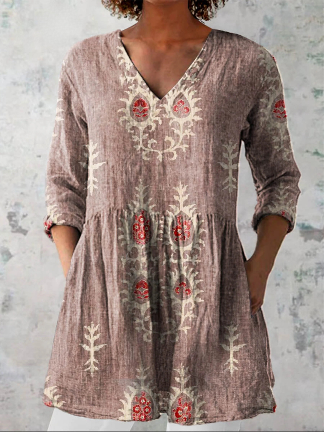 Elise Long Blouse with V-Neck - Elena Harper