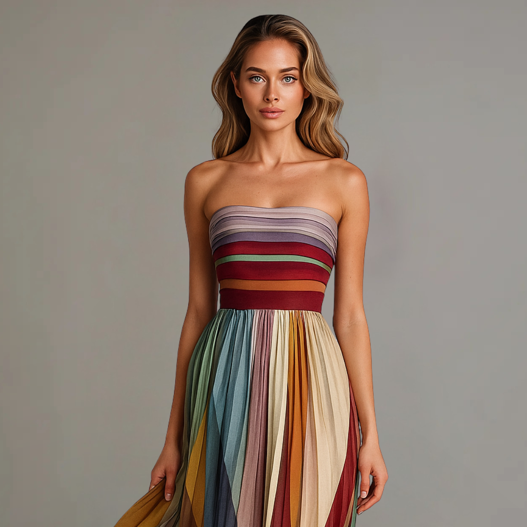 Cornelia Flowing Maxi Dress with Striped Pattern, view 2 - Elena Harper