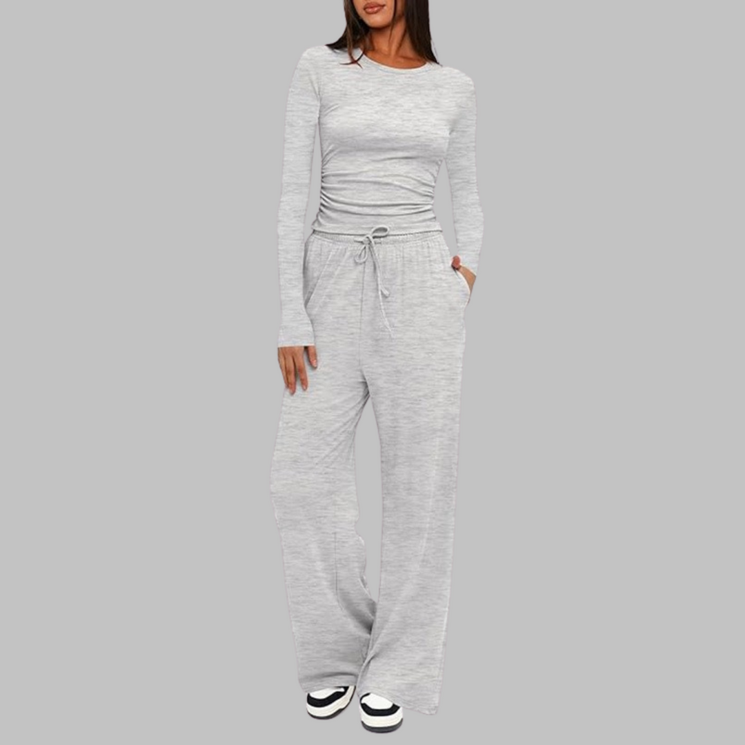 BELLE Casual Long Sleeve Top and Wide Leg Pants Set - Elena Harper