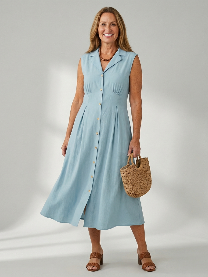 Celyn Stack Button Midi Dress - Elena Harper