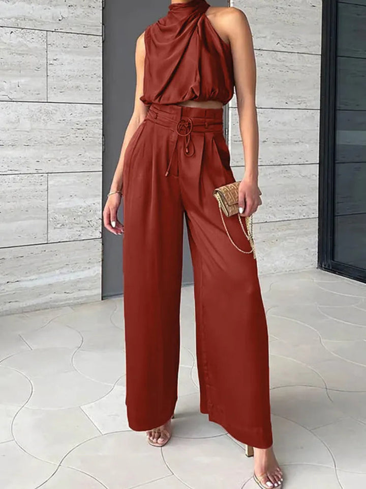 Chic 2-Piece Set – Backless Crop Top and Wide-Leg Palazzo Pants for Women