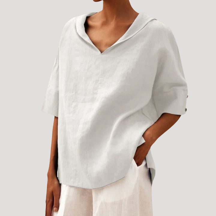 Loose and Flowing Linen Blouse with Short Sleeves