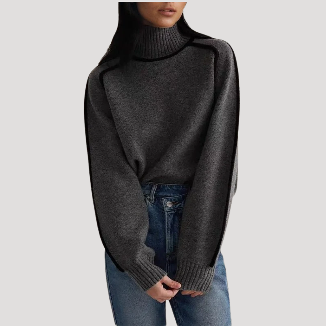 Women's Turtleneck Sweater with Contrast Edges