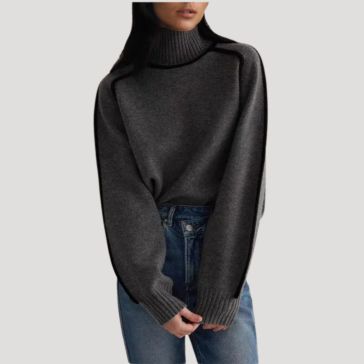 Women's Turtleneck Sweater with Contrast Edges