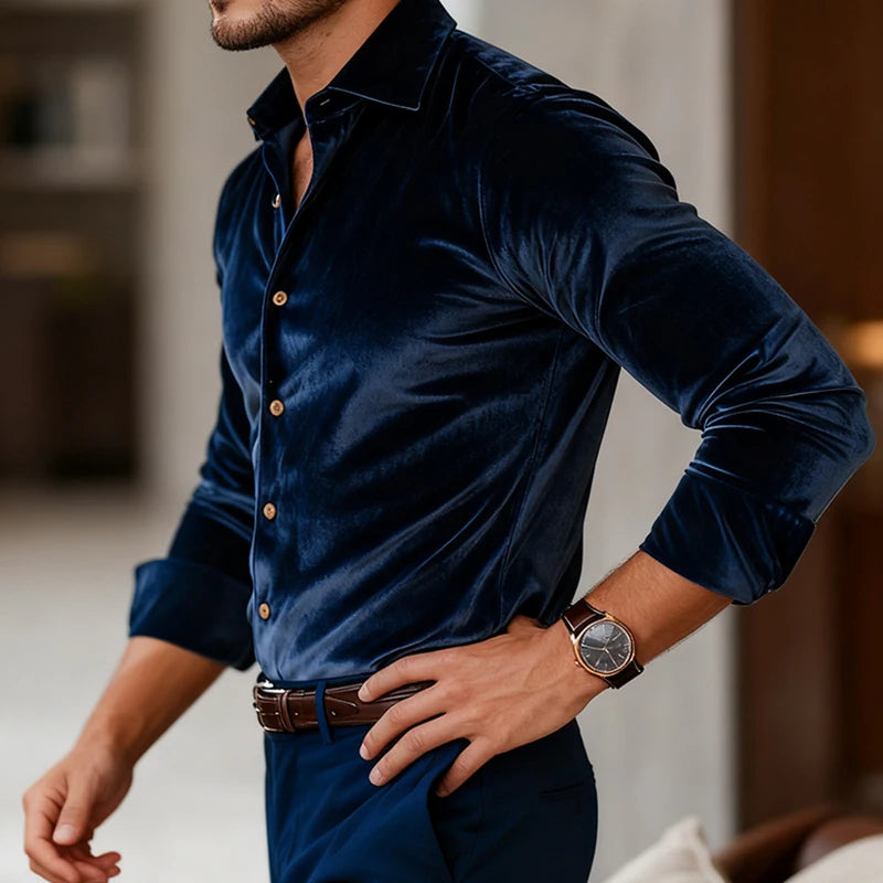 Classic Velvet Shirt for Men - Elena Harper