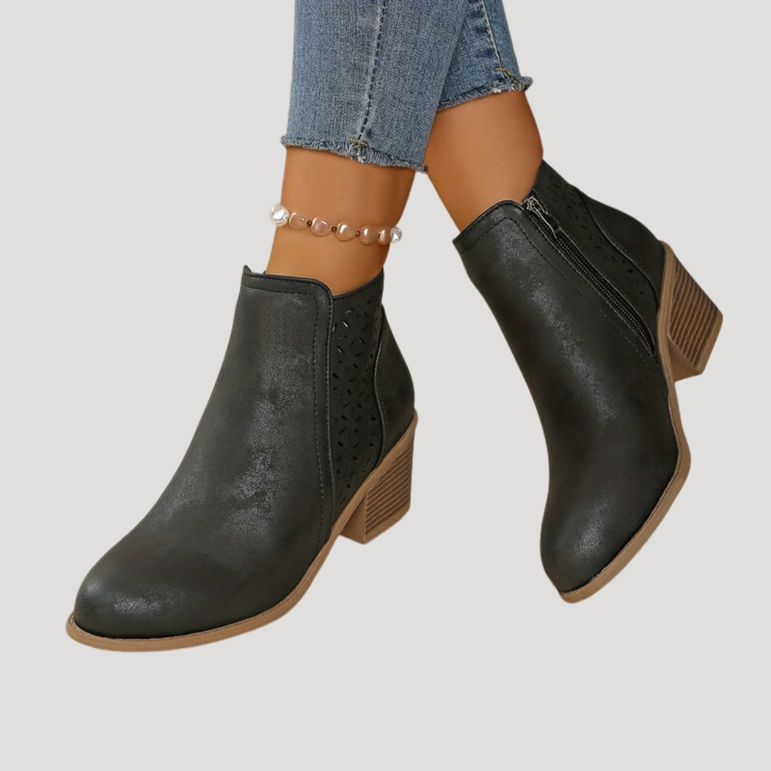 Women’s Square Heeled Ankle Boots with Cutouts