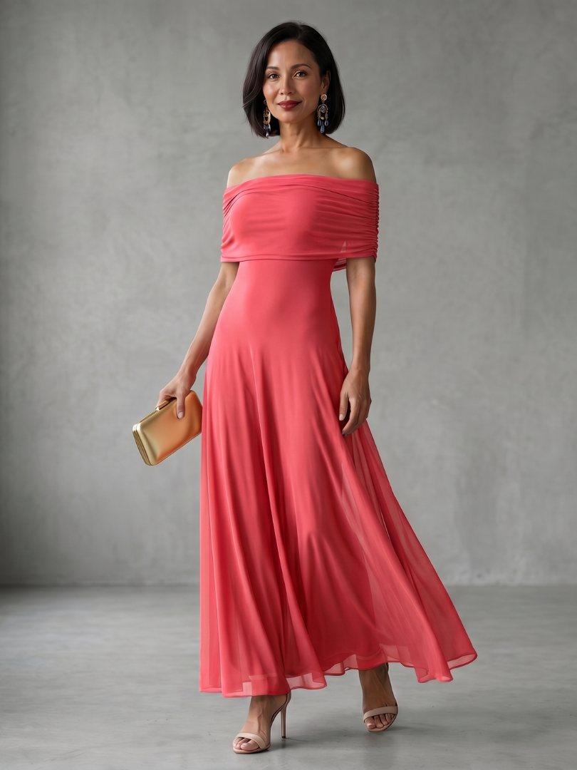 Women's Elegant Off Shoulder Draped Midi Dress
