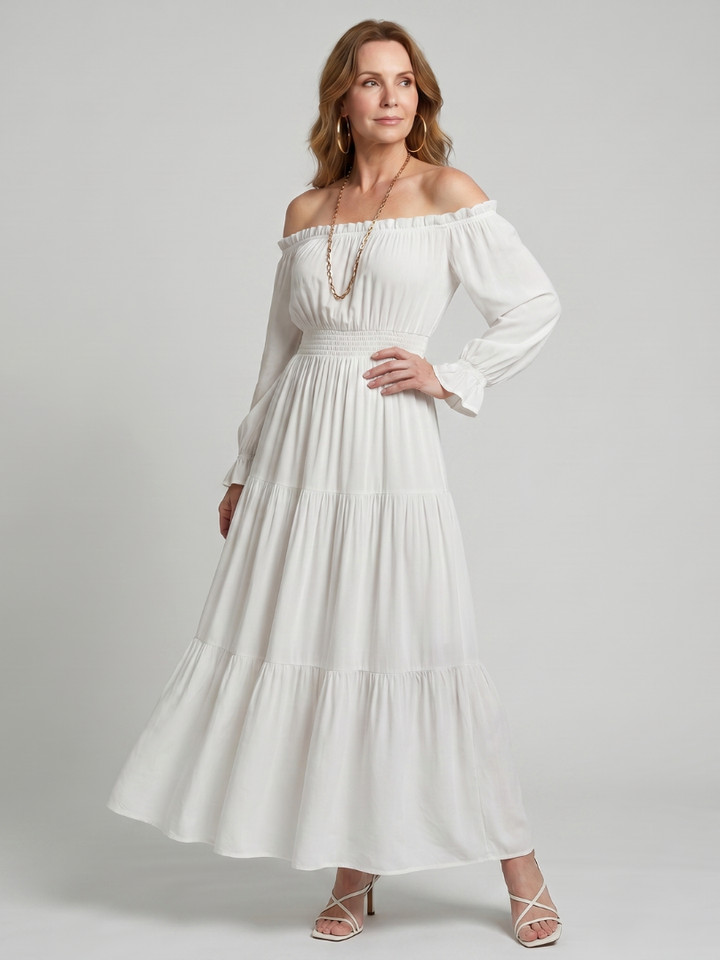 Anora Off Shoulder Side Slit Midi Dress - Elena Harper