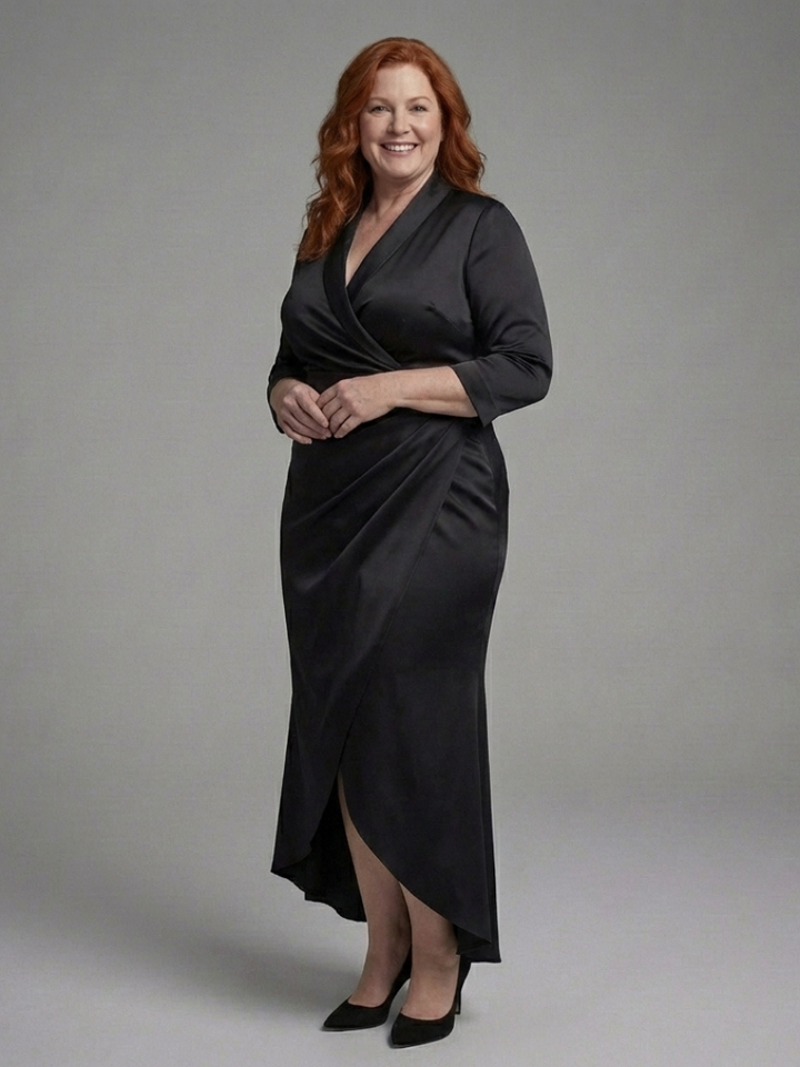 Celestine Long Sleeve Wrap High Low Midi Dress - Elena Harper