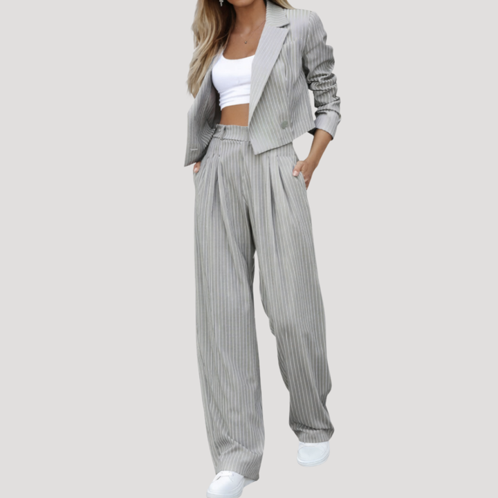 Striped Women's Suit Set with Wide Pants