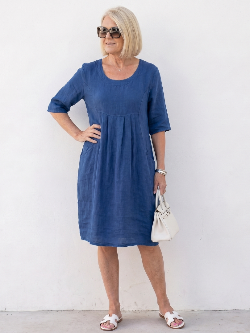 Eska Gathered Front Half Sleeve Knee Length Dress - Elena Harper