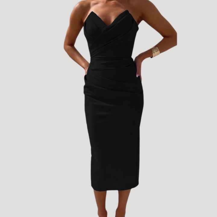 Elegant Strapless Midi Dress for Women