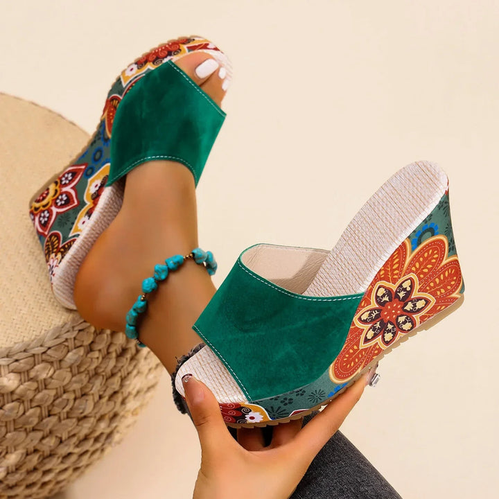 Women's Bohemian Wedge Sandals in Velvet – Elegant Comfortable Summer Style