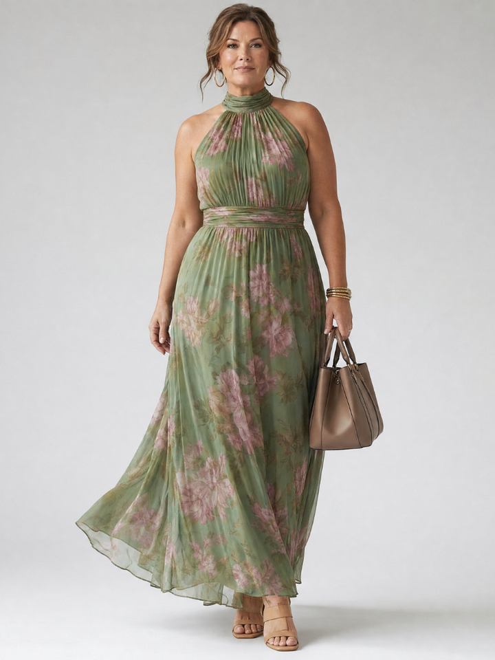 Mirelle Gathered Halter Midi Dress - Elena Harper