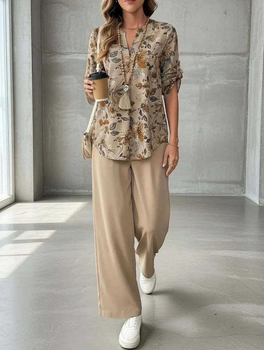 Kresimira Elegant Two-Piece Set with Floral Pattern, view 3 - Elena Harper