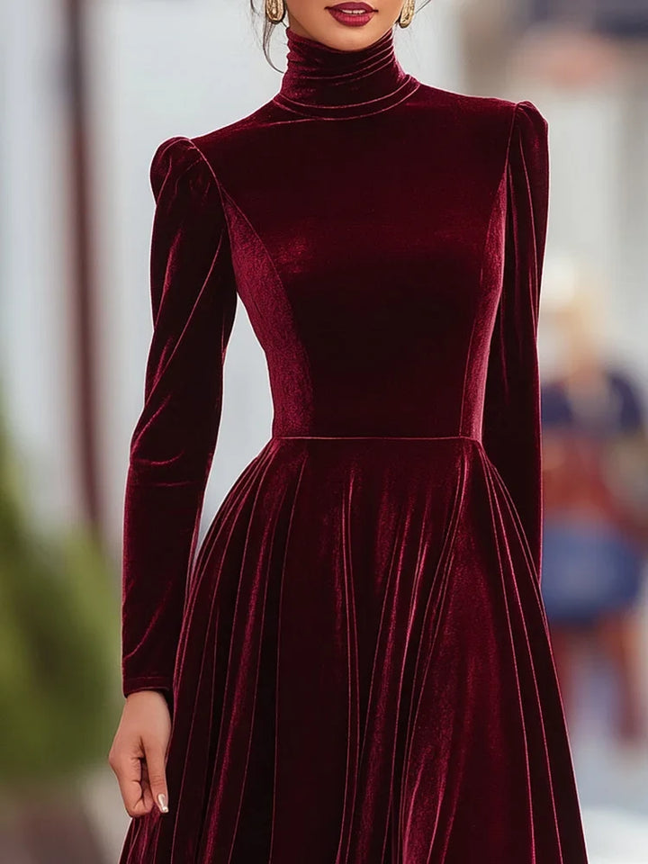 Burgundy Velvet Evening Dress with Long Sleeves - Elena Harper