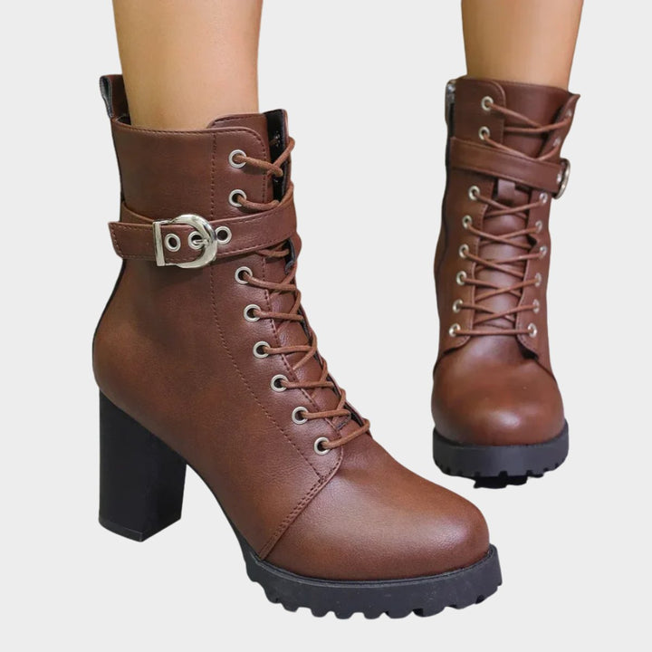 Evelyn | Striking Combat Ankle Boots with Lacing and Block Heel