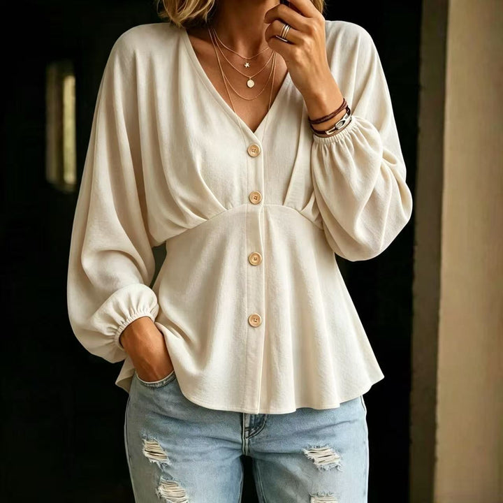 Draped blouse for women with lantern sleeves - Fluid and versatile