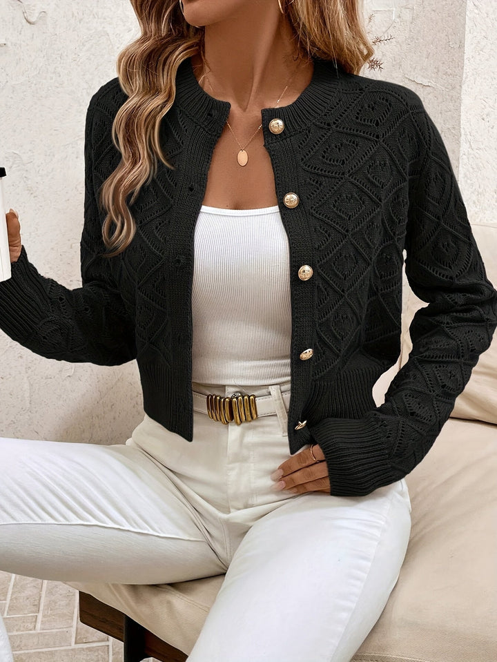 Women's Buttoned Openwork Cardigan - Elegant and Lightweight
