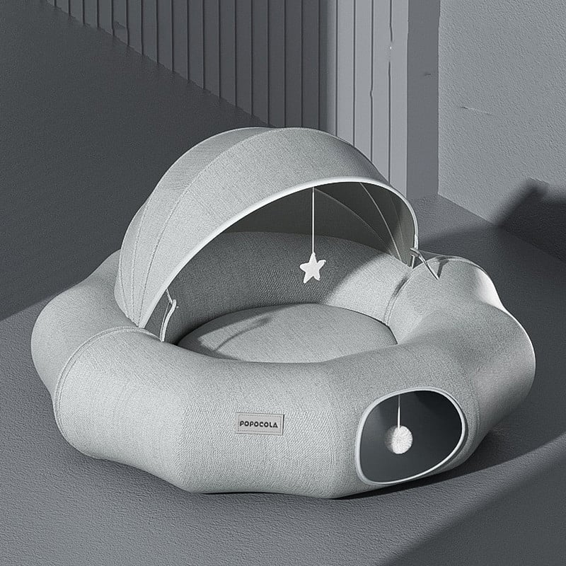 Cozy Pet Bed with Removable Roof & Play Toy for Cats & Small Dogs