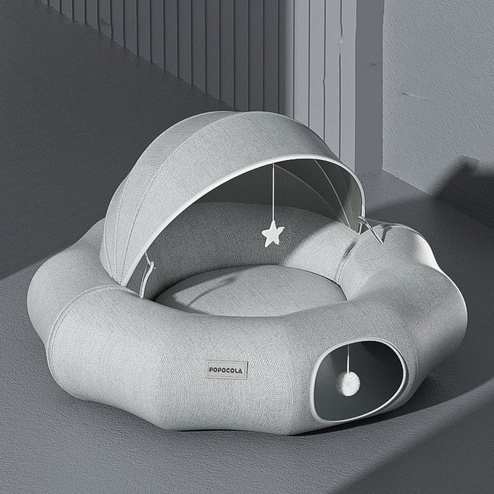 Cozy Pet Bed with Removable Roof & Play Toy for Cats & Small Dogs