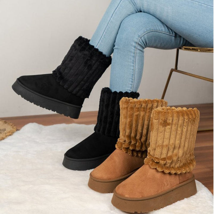 Women's Winter Boots with Ribbed Fur Shaft - Romina