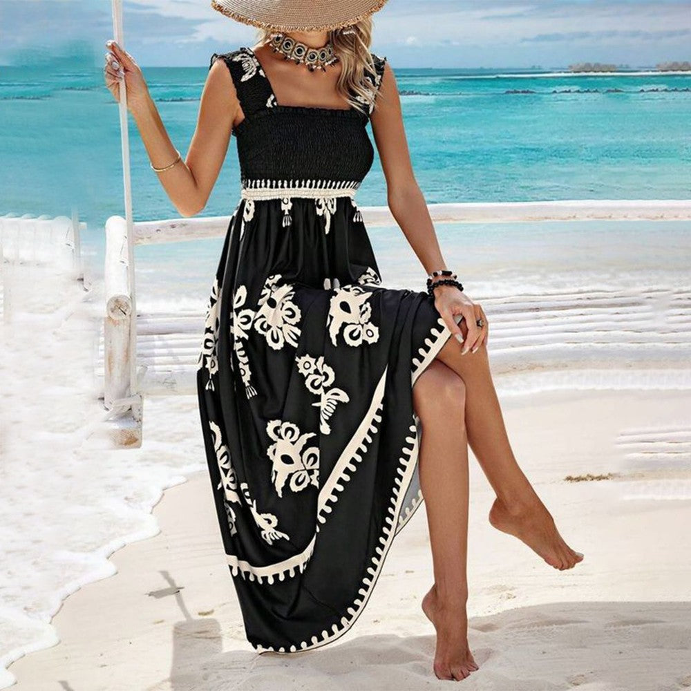 Valentina |Chic Square Neck Sleeveless Printed Beach Dress