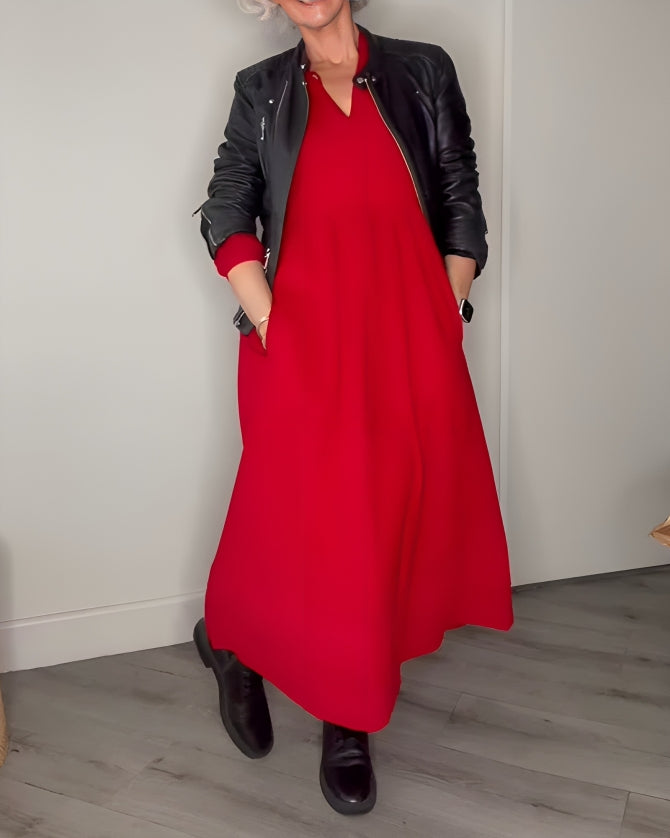 Amanda Elegant Long Sleeve V-neck Maxi Dress - Elena Harper