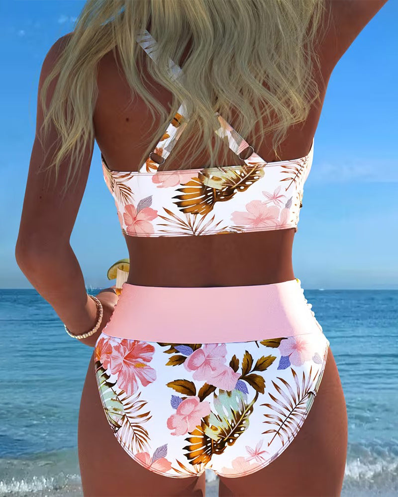 Bikini with contrasting floral print and slit - Elena Harper