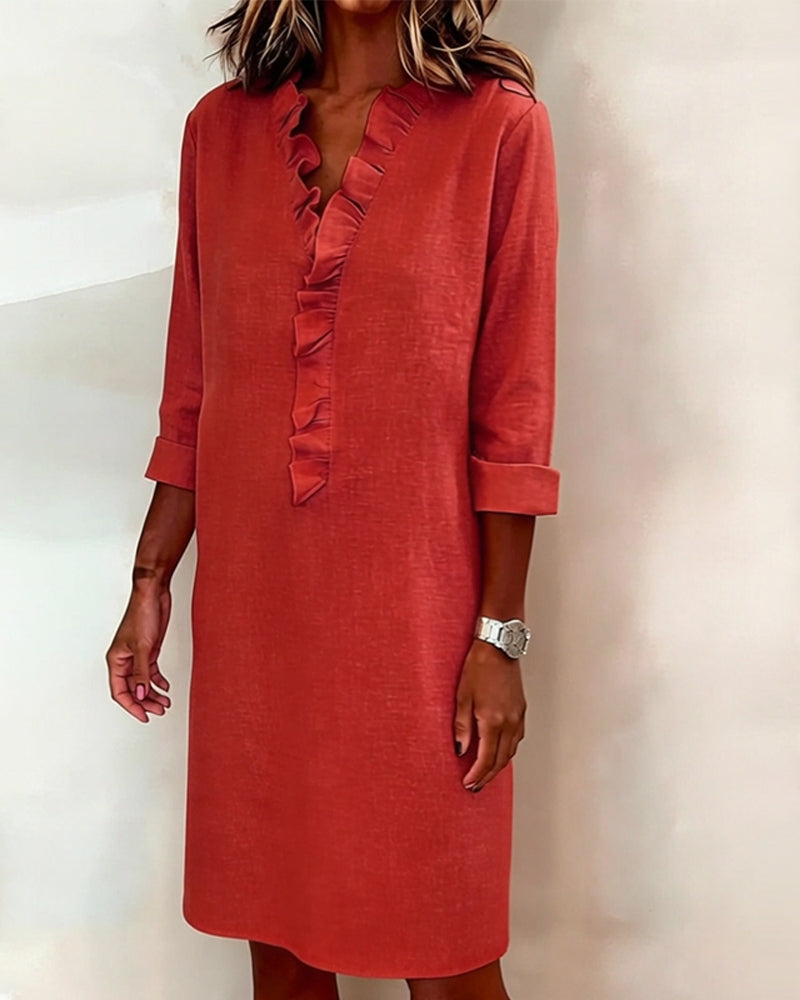 Ruffled Dress with V-Neck - Elena Harper