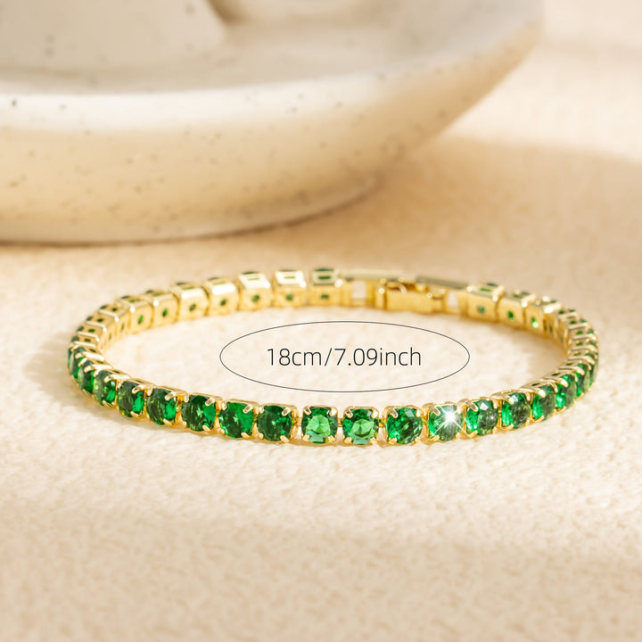 Bohemian Emerald Green Zirconia Gold Plated Tennis Bracelet - Elena Harper
