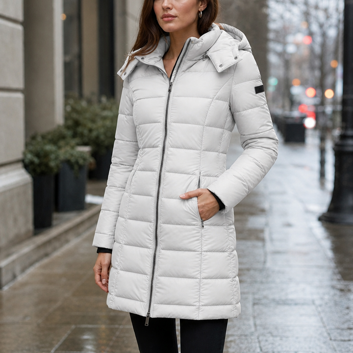 Mia | Elegant Mid-Length Puffer Jacket with Hood and Insulating Quilting