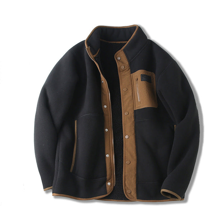 Premium Quilted Fleece-Lined Jacket for Men – High Collar with Multiple Pockets