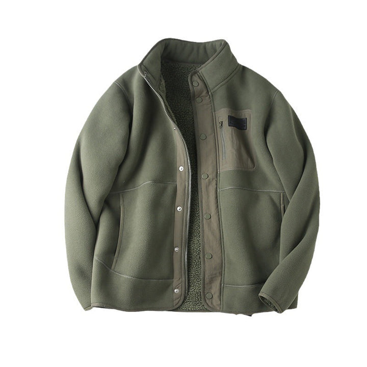 Premium Quilted Fleece-Lined Jacket for Men – High Collar with Multiple Pockets