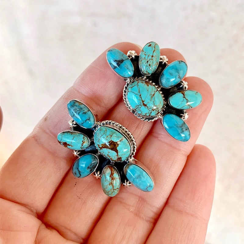 Bohemian Style Vintage Flowers Turquoise Earrings - Elena Harper