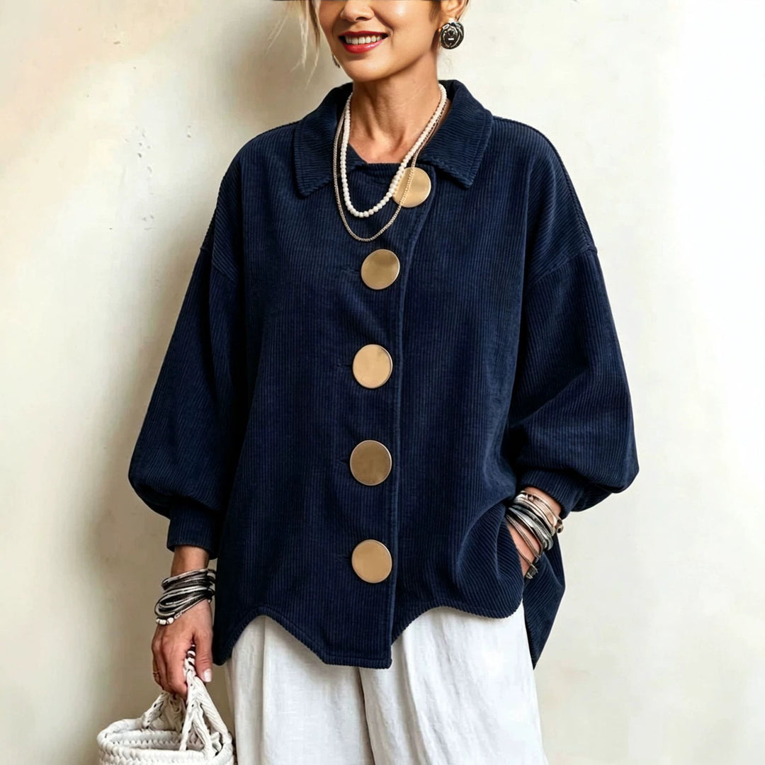 Corduroy Velvet Women's Jacket with Metal Buttons - Retro and Structured