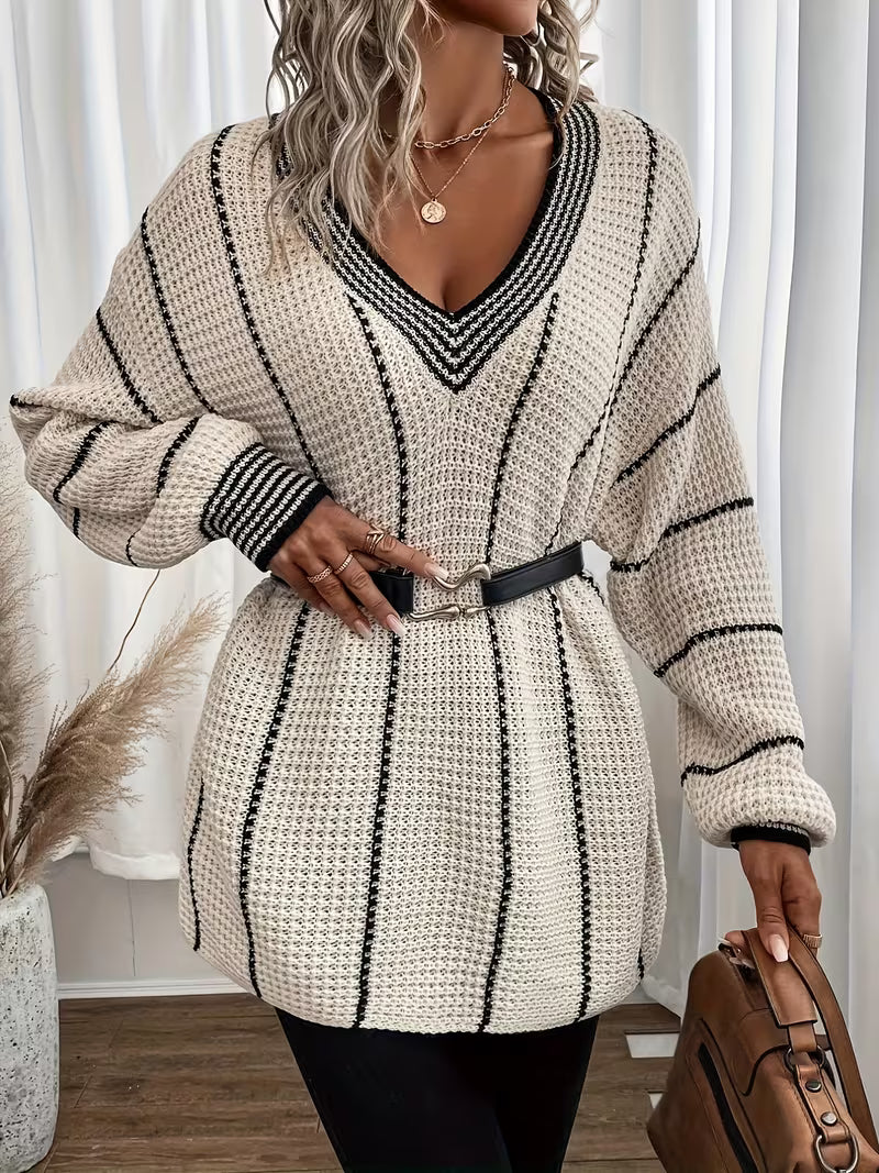 Lykke - Striped V Neck Oversized Sweater