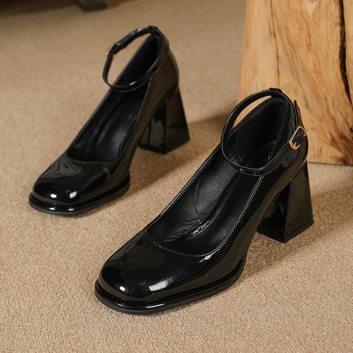 Celeste | Classic and Stylish High-Gloss Pumps with Block Heel