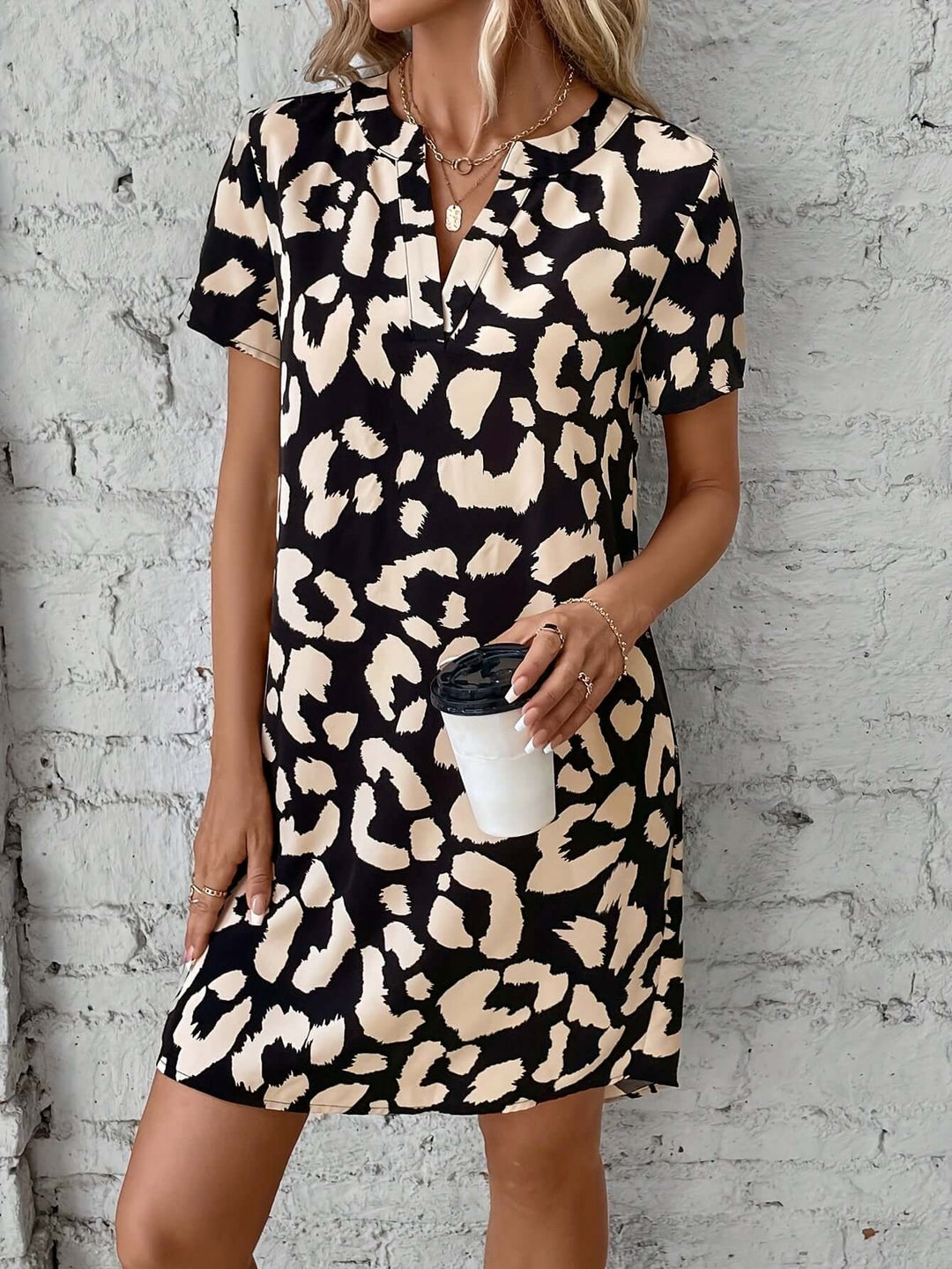 Leopard Print V-Neck Dress
