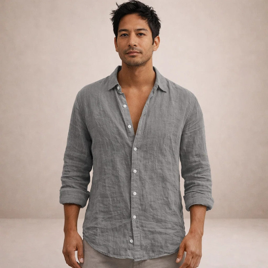 ELENA HARPER™  |  OPEN COLLAR LINEN SHIRT FOR MEN