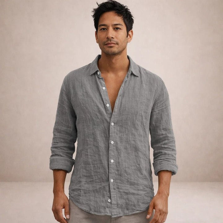 Linen Shirt with Open Collar for Men
