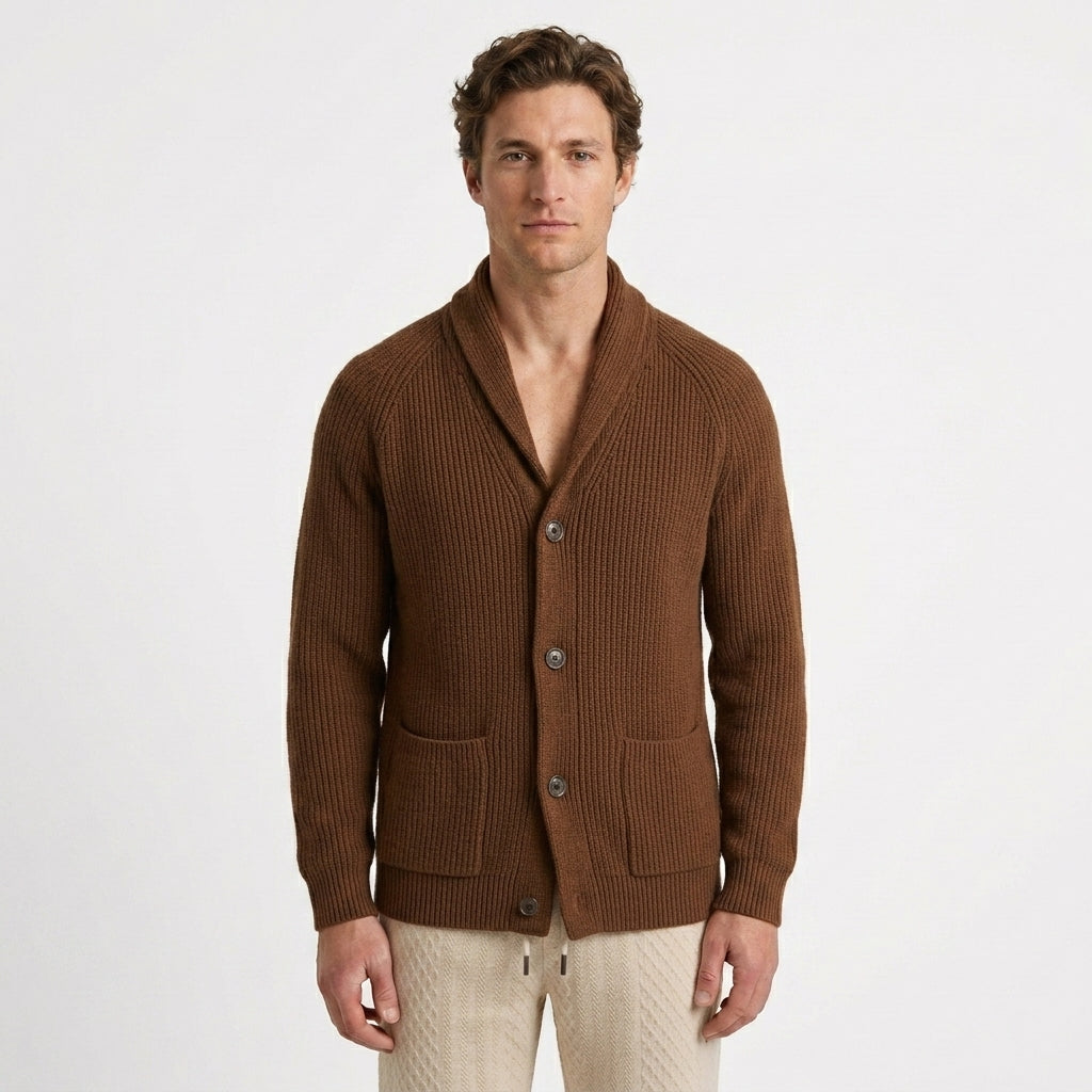 Ribbed Shawl Collar Cardigan