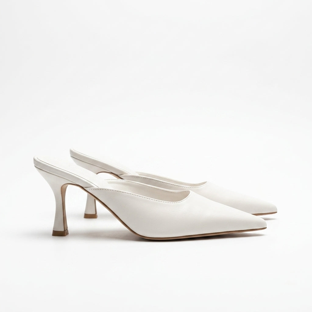 White Kitten Heel Mules
