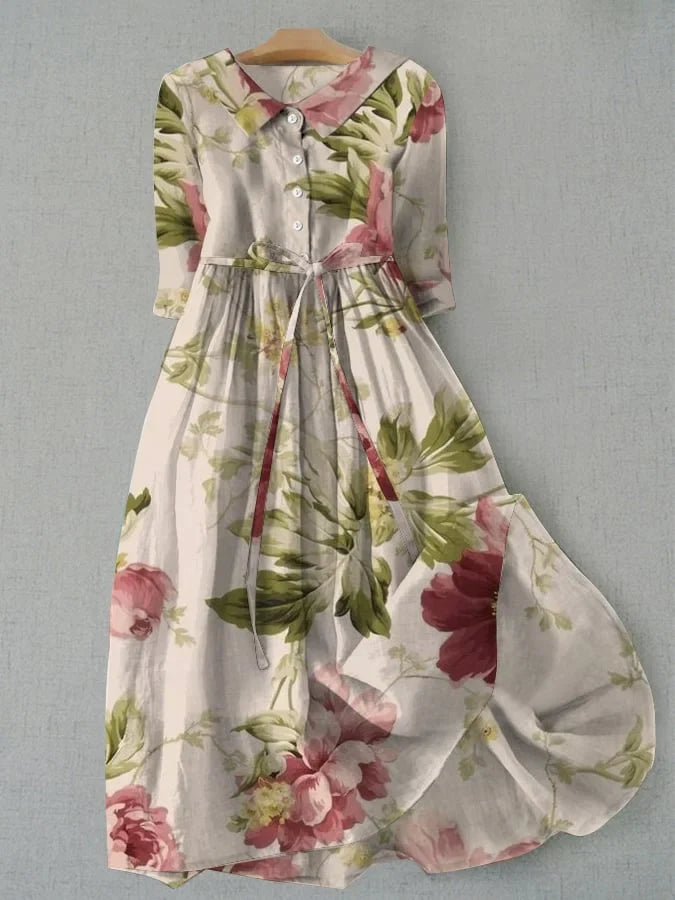 Baylee Vintage Lace-Up Waisted Floral Dress - Elena Harper