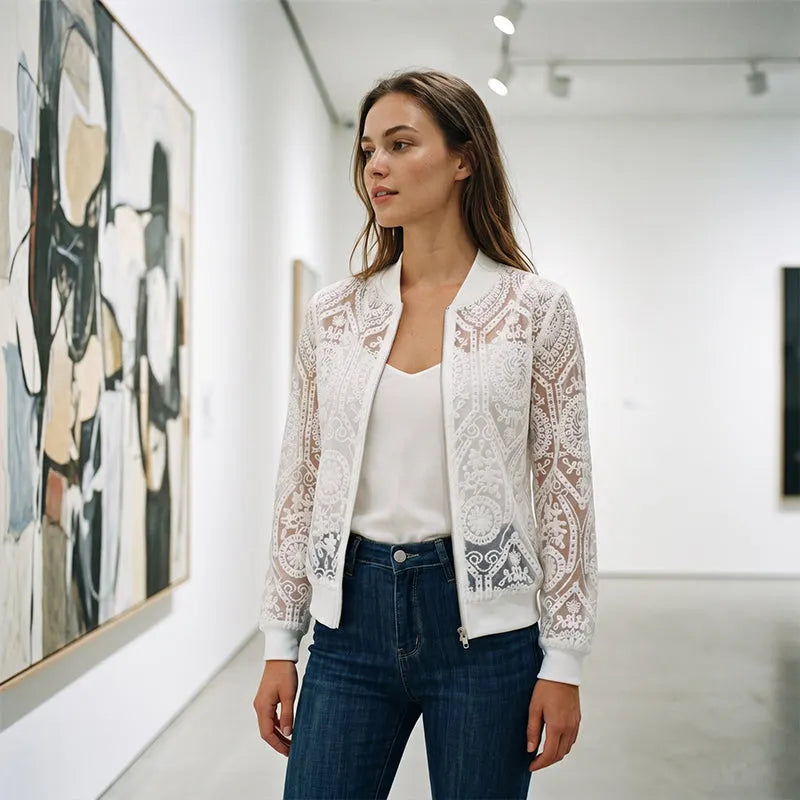 Venesse Elegant Lace Jacket with Floral Pattern - Elena Harper
