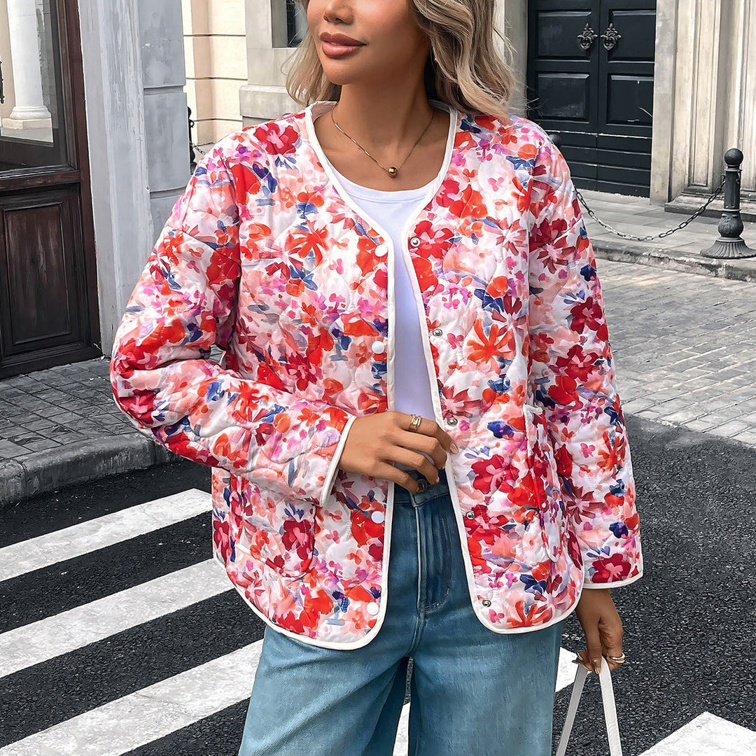Women's Printed Button-Up Shirt with Pockets, Relaxed Fit