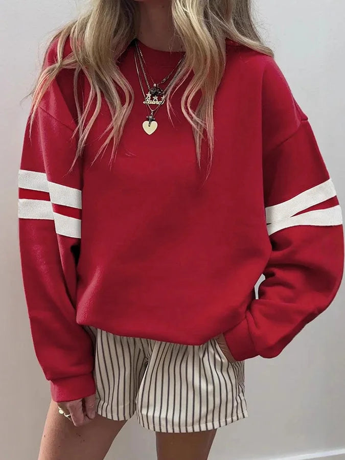 Dorothy Crew Neck Sweatshirt with Double Sleeve Stripes for Women - Elena Harper