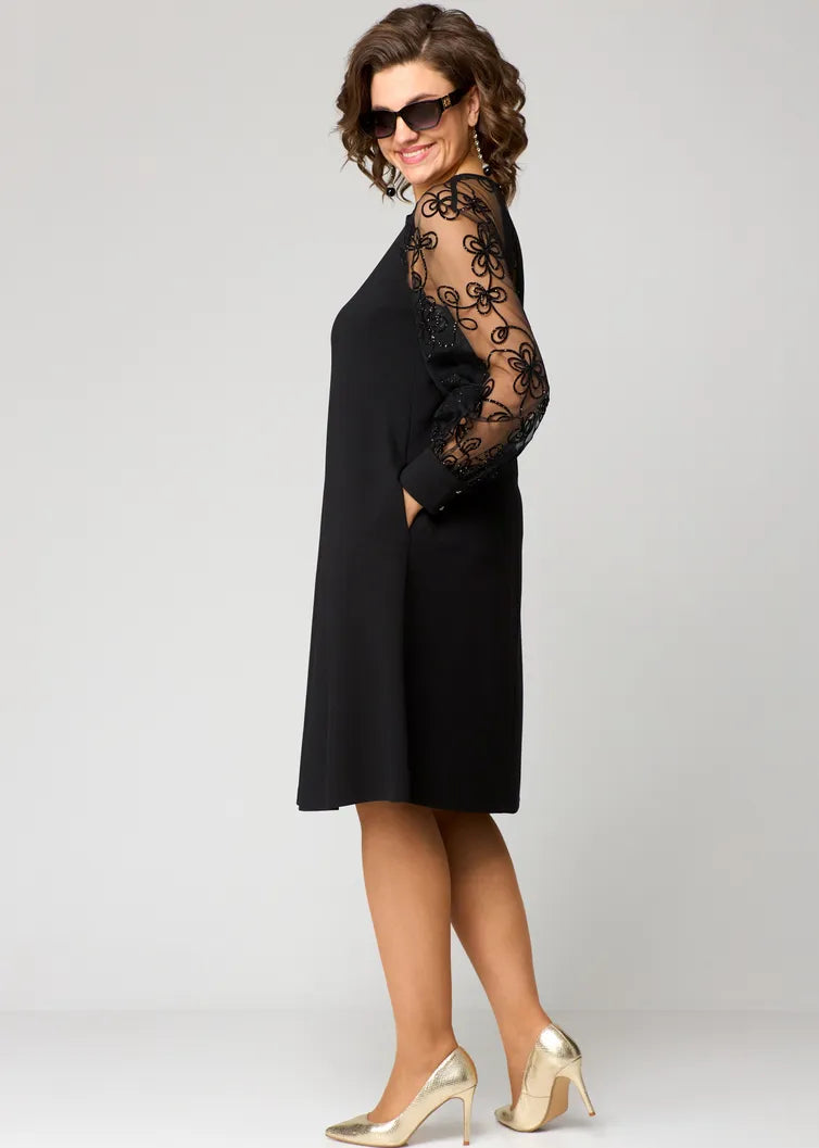 Elara Lace Sleeve Midi Dress, view 8 - Elena Harper